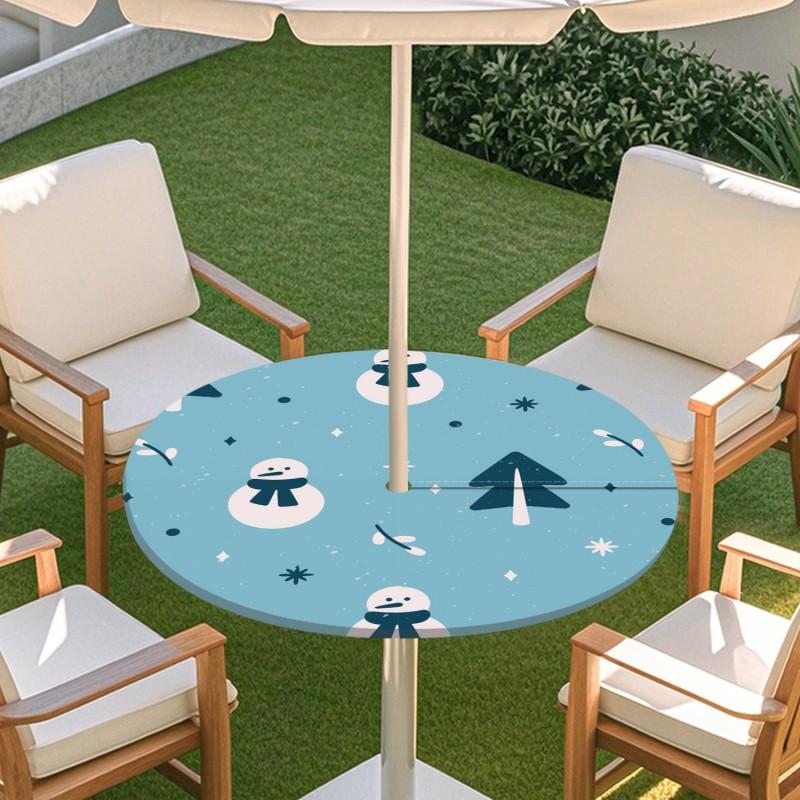 Outdoor Round Table Cover With Geometric Waterproof Elastic Hem Patio Garden Deck