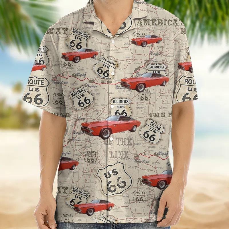 1116 summer new car pattern 1D digital printing Hawaiian men's lapel shirt