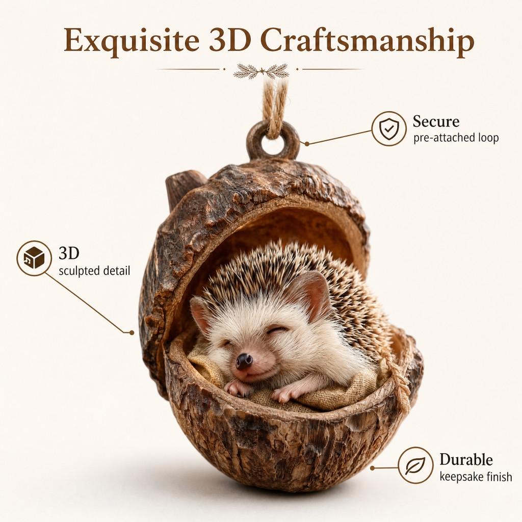 3D Forest Animal Acorn Christmas Ornament, Hedgehog Pendant