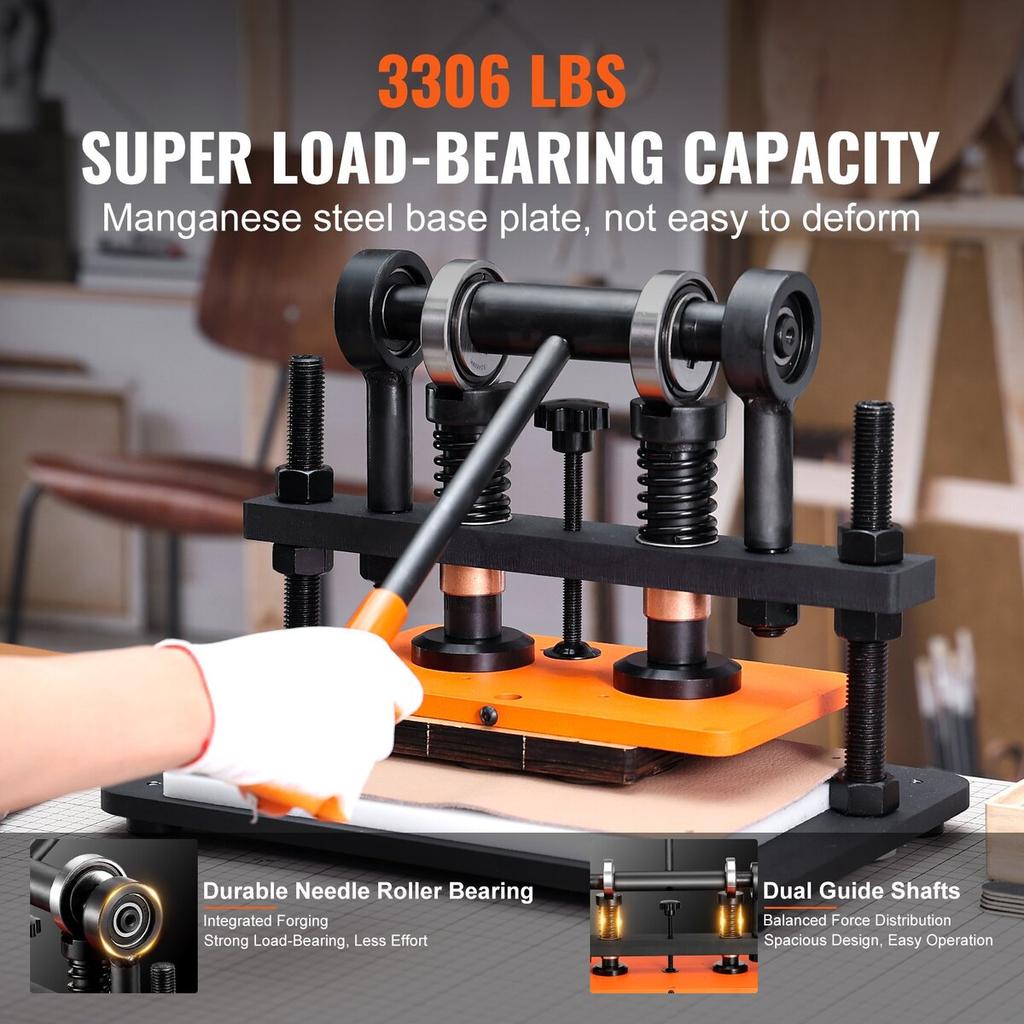 Leather Cutting Machine, 10.2 x 5.9 in Embossing Plate Manual Die Cutter, 0.47 in Pressure Stroke Leather Embossing Machine, Dual Guide Shafts Die Cut