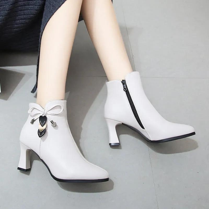 Cresfimix Botas Femininas женские классические высококачественные бежевые короткие ботильоны на высоком каблуке женские модные черные зимние ботинки A9207