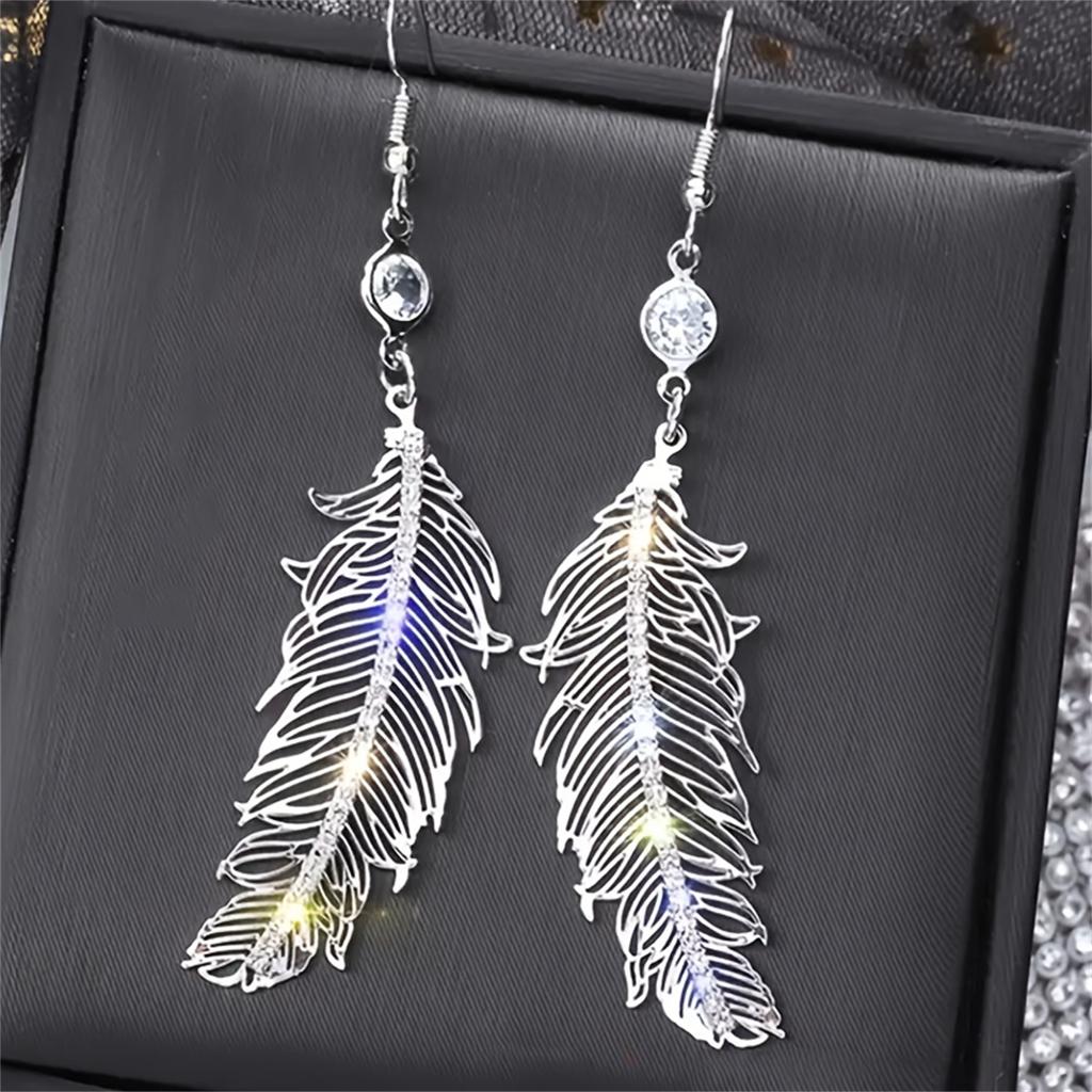Elegant Long Feather Earrings Crystal Dangle Earrings Wedding Engagement Ear Jewelry Gift