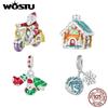 Стерлингового Серебра 925 пробы Рождественский Дом Светящийся Санта-Клаус Шарм Бусины Рождественские Подвески Подходит Оригинальный Браслет DIY Ювелирные Изделия