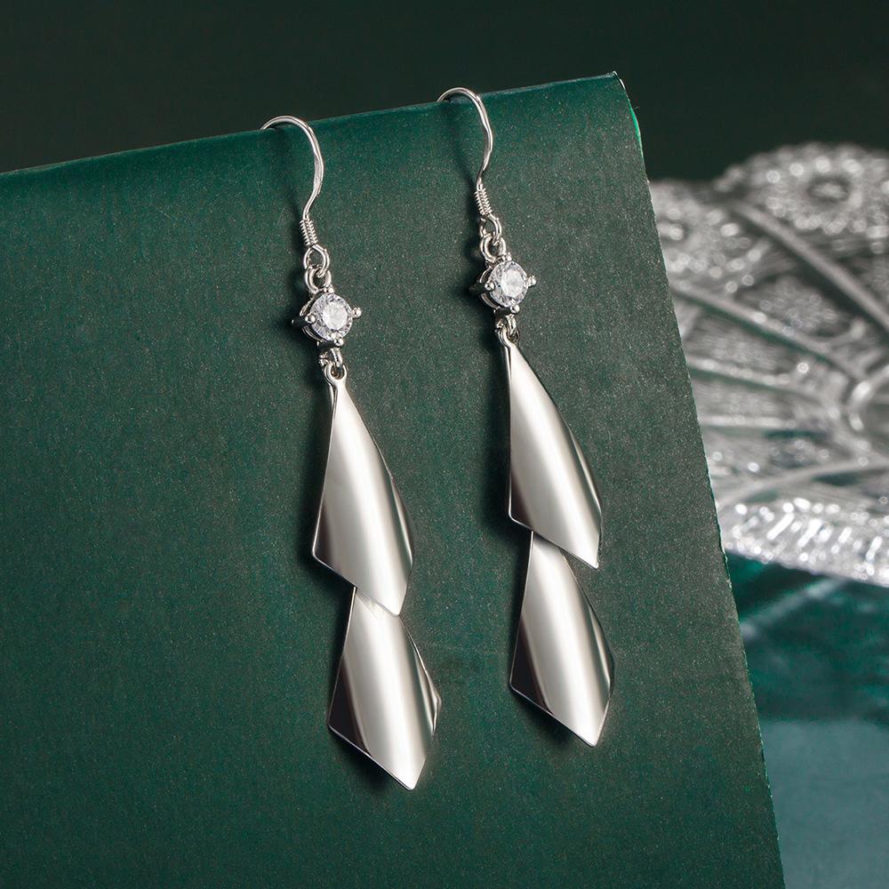 Женские корейские модные элегантные 925 посеребренные антиаллергенные простые цирконовые кристаллы с двойным листом и крючками, висячие серьги, женские украшения для ушей с кисточками, рождественский подарок
