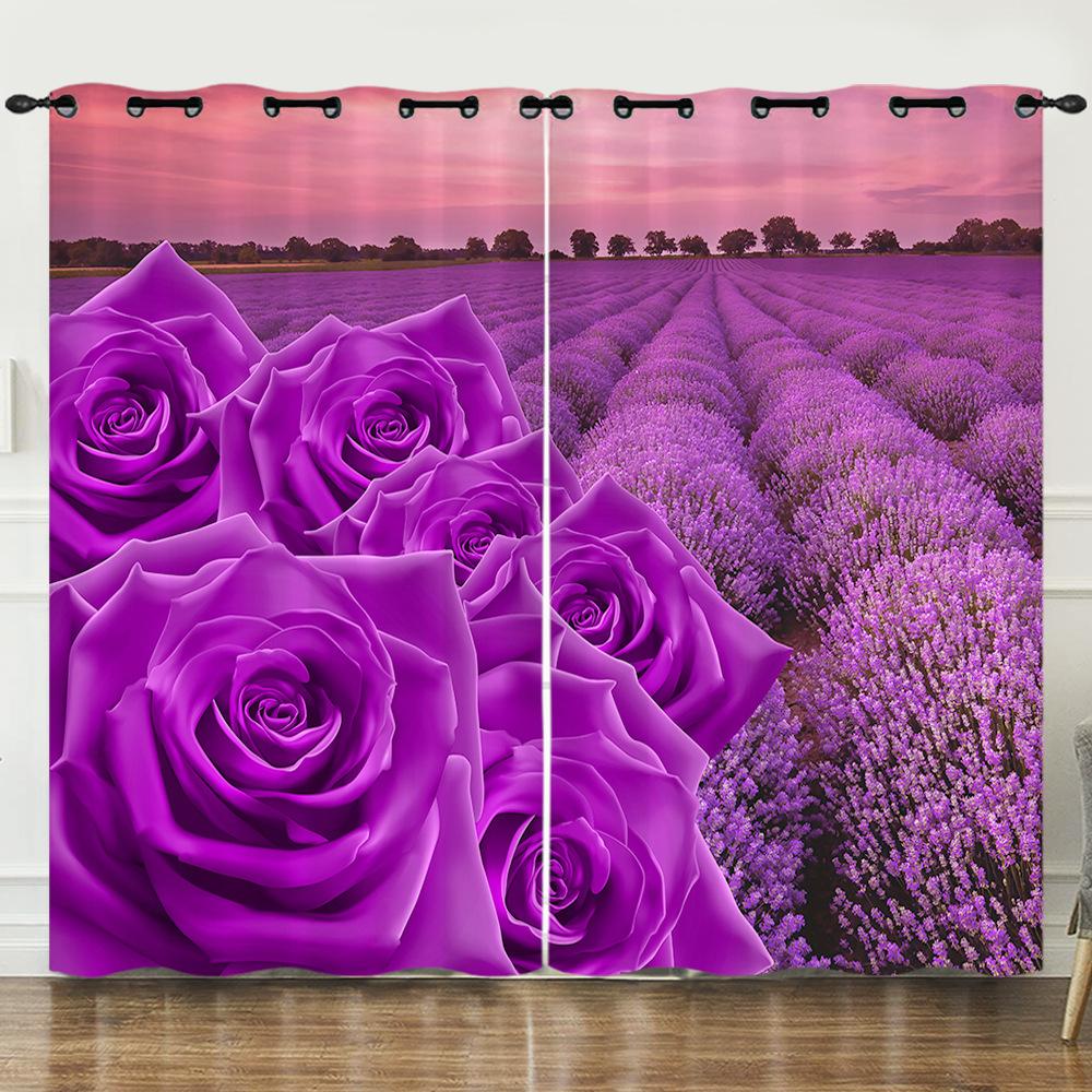 Штора Цветок Фиолетовый Лавандовый Цветок 3D Цифровая Печать Затемняющая Штора На Люверсах