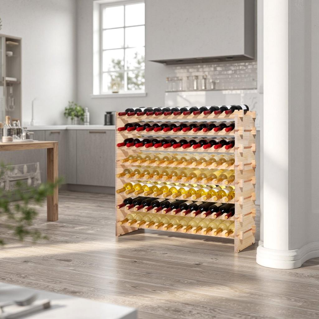 96 Bottle Stackable Modular Wine Rack, 8-Tier Wine Bottle Holder,Solid Wood Floor Freestanding Wine Storage Rack For Pinot Noir bottles,For Kitchen,