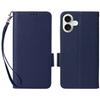 For iPhone 16 Case with Wrist Strap Litchi Texture PU Leather Wallet Phone Cover