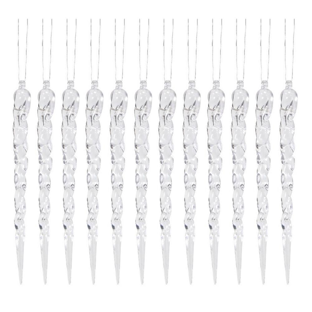 12Pcs Christmas Hanging Icicles Ornaments Transparent Icicles Decor Ice Strip Threaded Pendant for New Year Winter Decoration