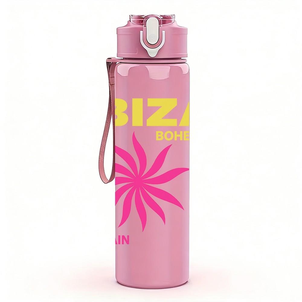 1PC Ibiza Spain Flower Logo 750ml Color Plastic Sports Water Bottle Leakproof Flip Straw Lid Suitable for Sports Office Home Use