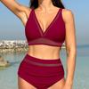 Сексуальный купальник с высокой талией, женский однотонный купальник бикини, женский комплект бикини, пляжная одежда, купальный костюм