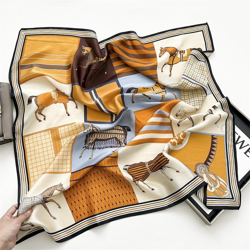 Hangzhou Silk 100 Mulberry Silk Large Silk Scarf Women's Color Matching Horse Scarf Wind Versatile Shawl Scarf Dual-purpose