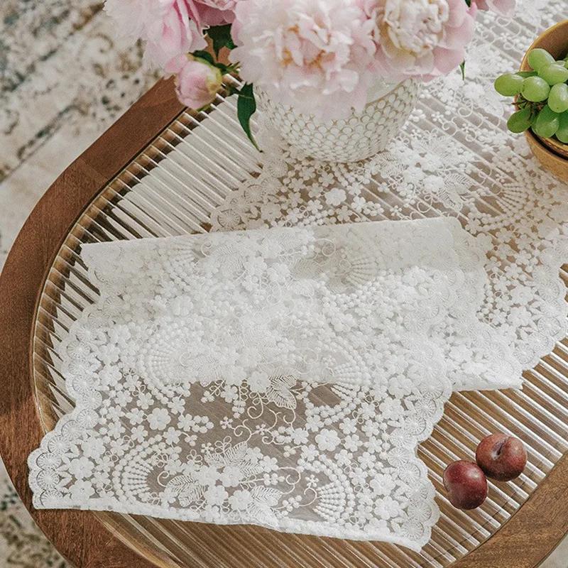 Vintage Lace Table Runner French Romantic White Table Runners Home Restaurant Festival Dining Table Wedding Party Decoration