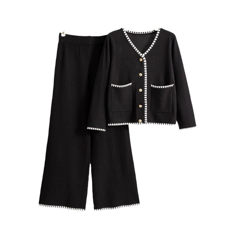 Весенний женский темпераментный модный вязаный джемпер кардиган повседневный комплект из двух предметов