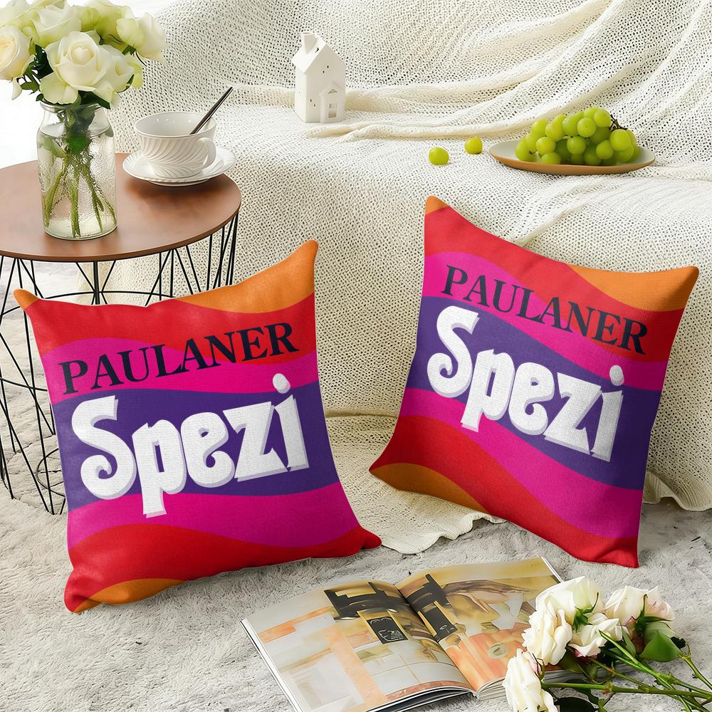 P-Paulaner Spezi Чехол на подушку с логотипом Натуральный лен Органическая ткань Двусторонний принт Диван Домашний декор Подарок Наволочка