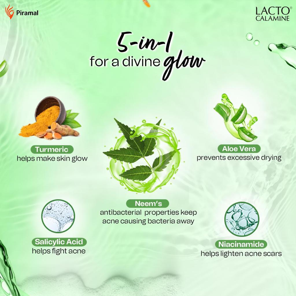 Lacto Calamine Пенка для умывания с нимом, алоэ вера и куркумой 150 мл | Ниацинамид и салициловая кислота для чистой кожи