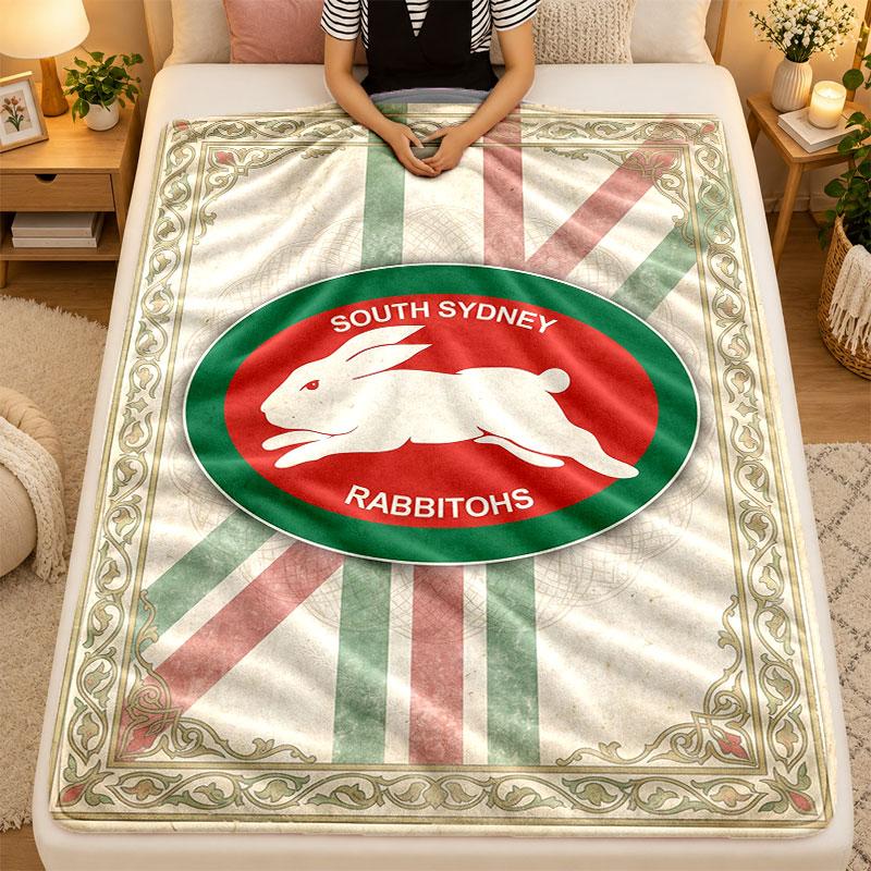 Flannel BlanketSouth Sydney Rabbitohs Warm Soft Throw Blanket for Indoor Sofa Bed Living Room Use