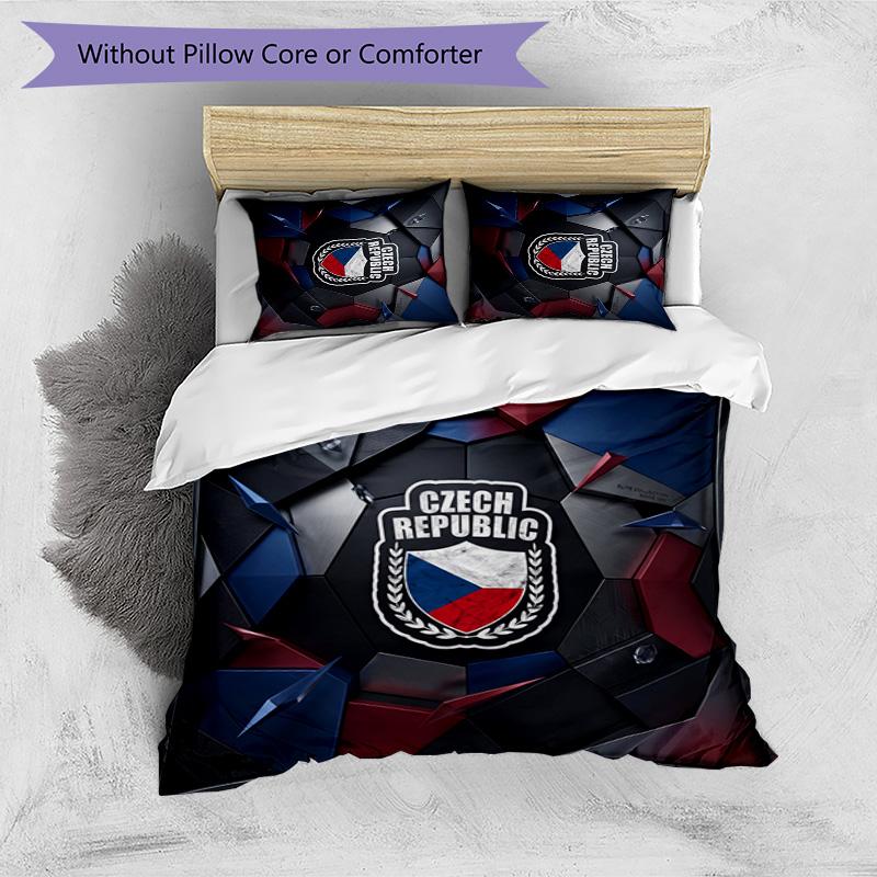 Czech Republi Football Printed Bedding 3 Piece Set Cozy Breathable Bed Cover Set as Housewarming Holiday Gift