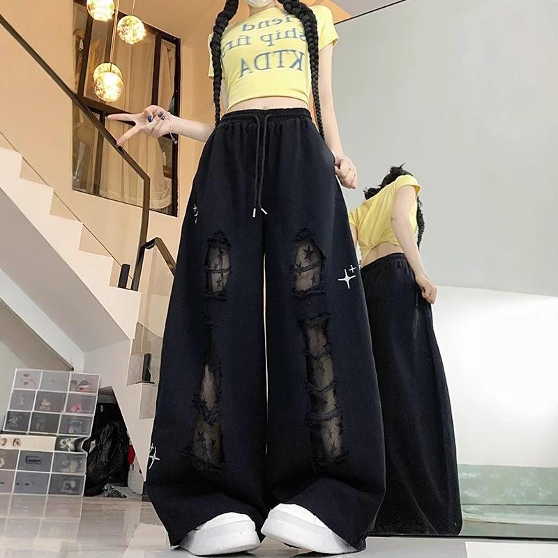 Women Straight Leg Denim Jeans Casual Solid Color Cotton Blend High Waist Daily Streetwear Long Pants