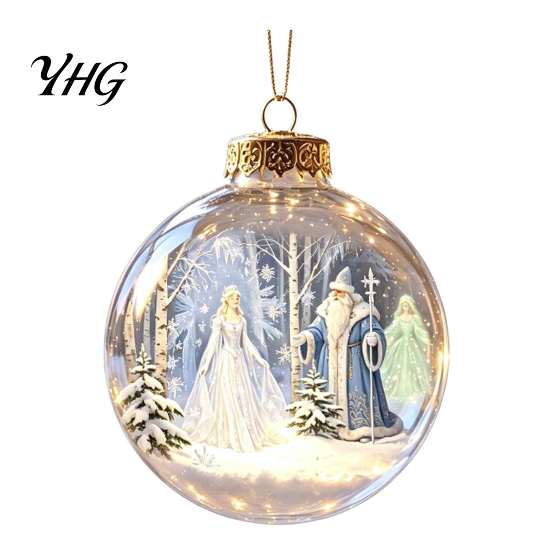 Xmas Fireplace Hanging Ornaments Glowing Christmas Story Ornament, Light-Up 3D Ball with Warm LED, Mini Garden Holiday Scene Clear Decoration
