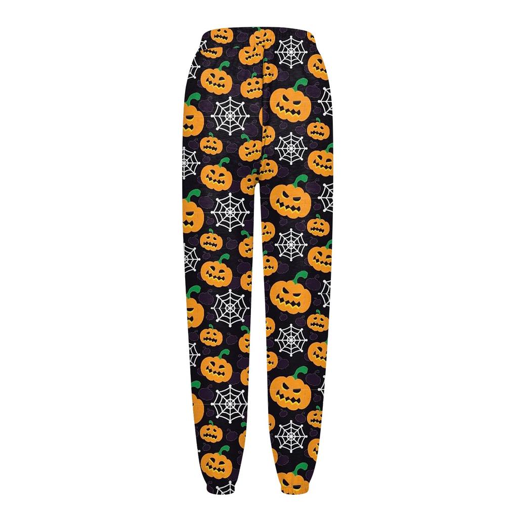 Женские повседневные модные брюки для отдыха с принтом на Хэллоуин, спортивные штаны, брюки с эластичной резинкой на талии, брюки со шнурком