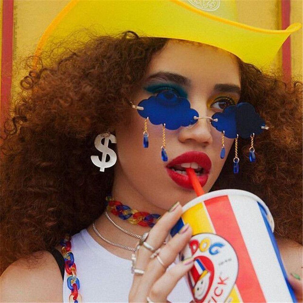 Cloud Shaped Shades Steampunk Sunglasses Disco Glasses Rimless Sunglasses Clouds Tassel Sunglasses