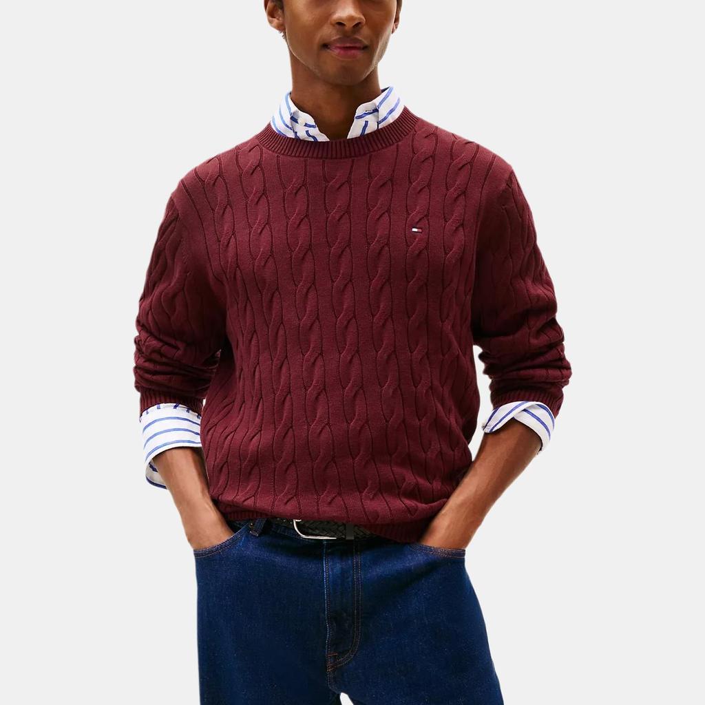 Tommy Hilfiger Удобный Универсальный Модный Вязаный Свитер-Пуловер с Круглым Вырезом Однотонный Мужской свитер XM05667-VLP