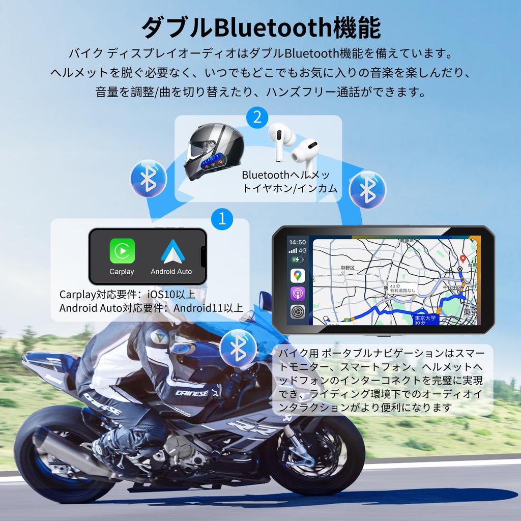Мотоциклетная дисплейная аудиосистема, Беспроводная, CarPlay/Android Auto, 6,25-дюймовый IPS сенсорный экран, Велосипедный смарт-монитор, IPX67 общая