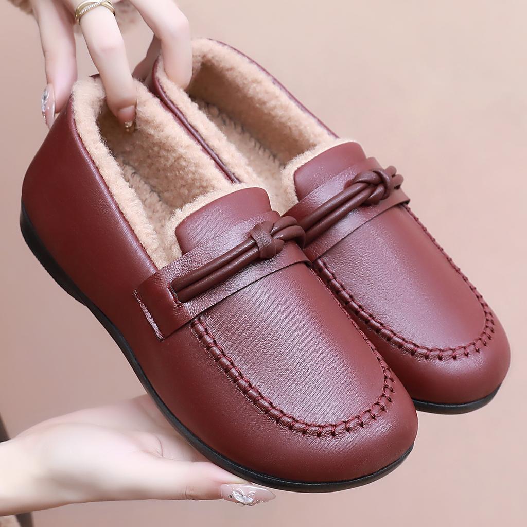 Women's Shoes Autumn and Winter Fleece Shoes Thickened Small Leather Shoes Cotton Shoes Medium Warm Snow Boots Versatile Fluffy Shoes