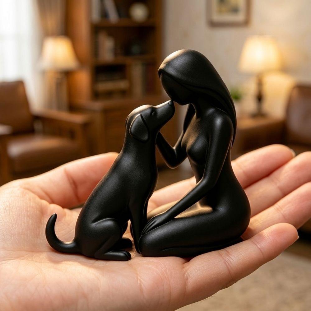 3D Printed Girl Puppy Tabletop Figurine Pet Lover Art Desktop Dog Statue Mother's Day
