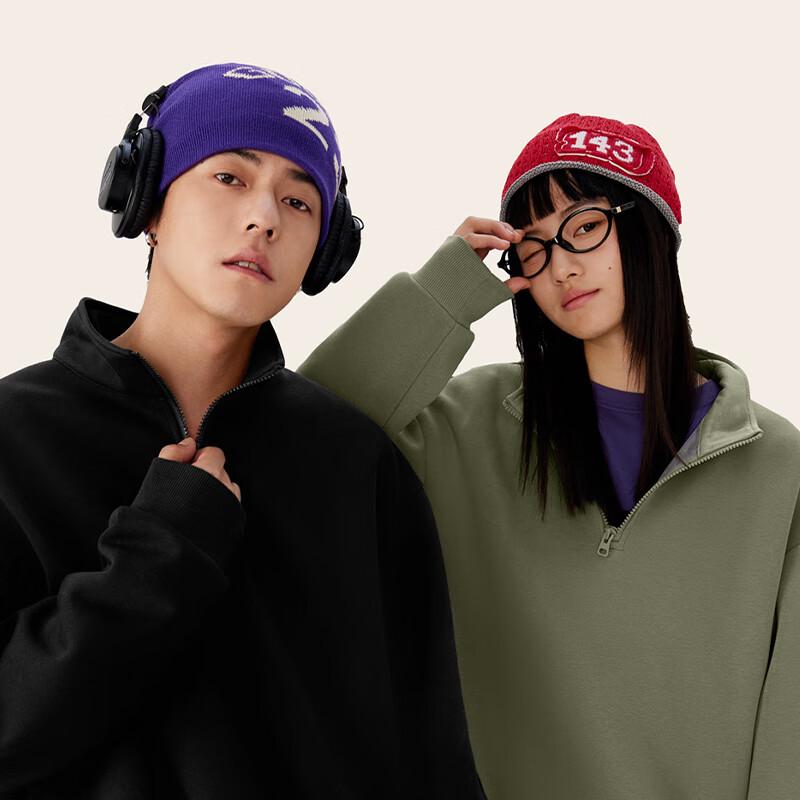 MINISO Men's Heavyweight Fleece Half-Zip Stand Collar Sweatshirt Z