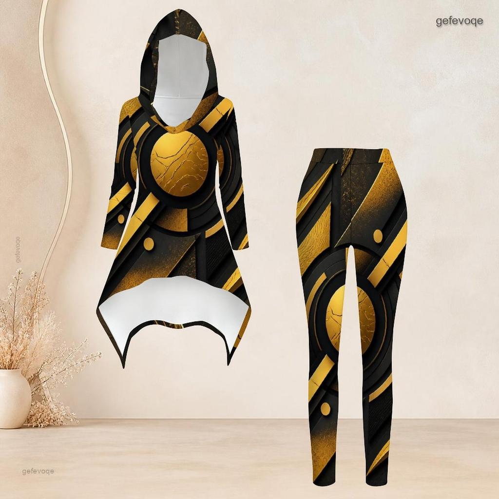 Women Plus Size Two Piece Set Hooded Long Sleeve Printed High Low Top And Fitted Pants Light Purple