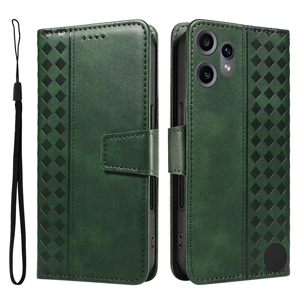 For Nothing CMF Phone 2 Pro Leather Case Wallet Stand Grids Imprinted Phone Cover with Strap