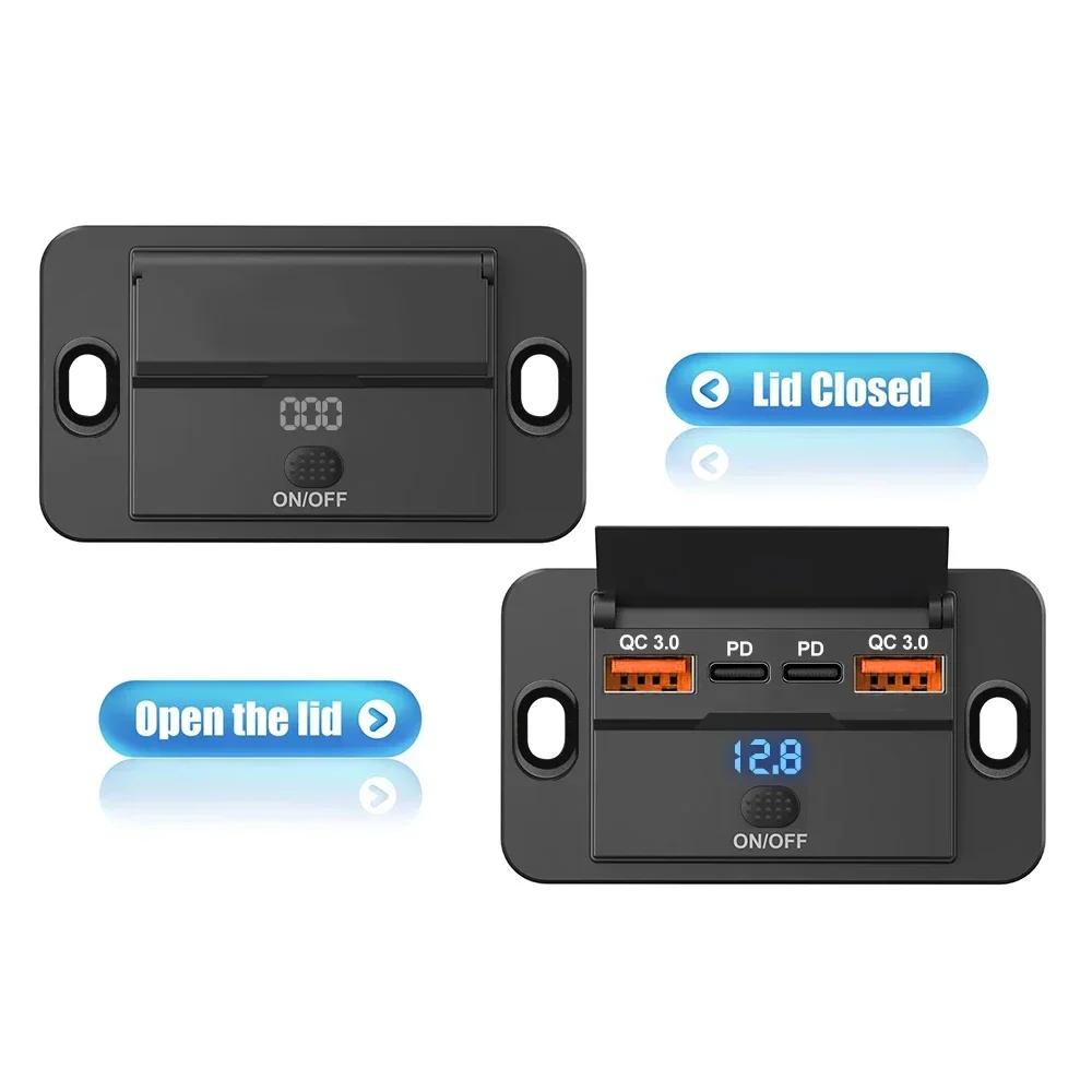 Car Charger Socket Adapter with Switch 2/4 Ports 12V 24V PD QC3.0 Charging Splitter Outlet for Bus RV ATV Truck Boat