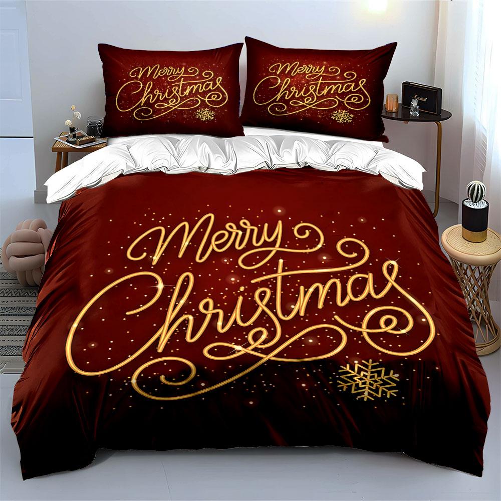 Merry Christmas Gold Text Bedding Duvet Cover Set Duvet Cover Pillowcases (1*Duvet Cover 2*Pillowcases, without duvet insert)