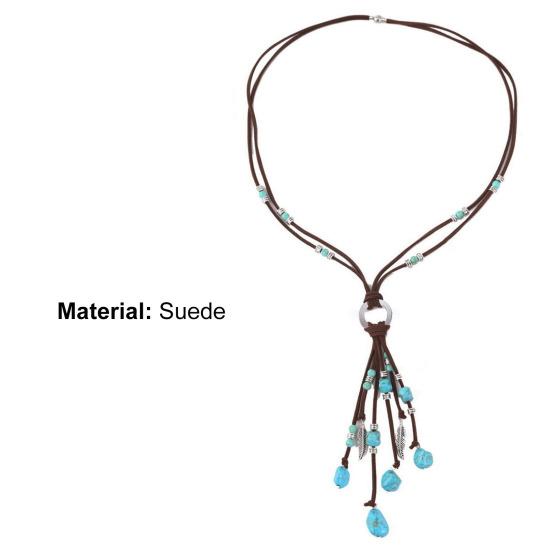 Бирюзовая регулируемая замшевая веревка, женское ожерелье, подвеска в богемном стиле, серьги-крючки, ювелирные аксессуары