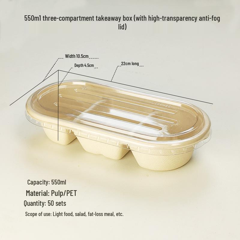 Eco-friendly Three-Compartment Disposable Bento Box – Microwaveable Paper Lunch Container for Salads and Light Meals