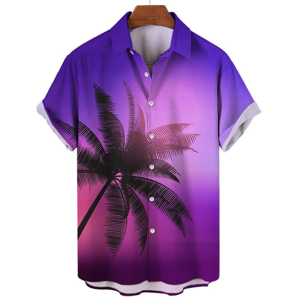 Мужская рубашка с коротким рукавом с принтом кокосовой пальмы, гавайский пляжный топ для отдыха, летний модный топ оверсайз, размер S-5XL