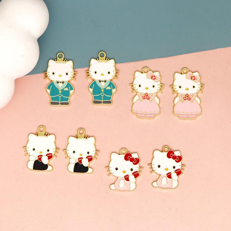 10PCS Alloy Cartoon Cat DIY Accessories Drip Oil Bag Clothing Keychain Jewelry Head Hand Rope Pendant Handmade Accessories
