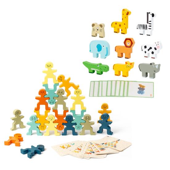 1 набор деревянных блоков для игры в наложение кубиков, игра-головоломка «Животное», «Мини-человек», игра-баланс, для дошкольников, мальчиков и девочек