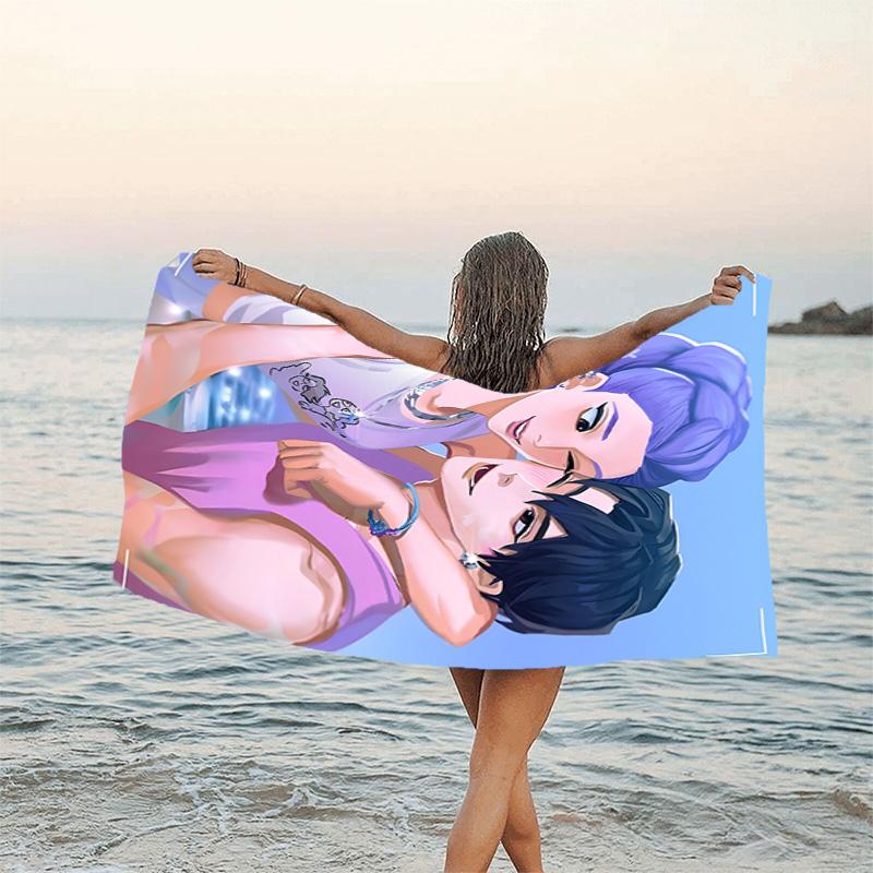 1pc KPop Demon Hunters19 Beach Towel, Beach and Seaside Swimming Pool Equipment, Fashion Pattern, Rectangular, Travel Essentials