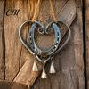 Rustic Home Entrance Decor Horseshoe Heart Shape Wind Chime for Outdoor Garden with Brass Bell Romantic Wedding Souvenir Gift Accents, Metal