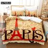 3D Digital-Printed Eiffel Tower-Themed Duvet Cover Set In Queen Size - Fashionable Bed Linen Design