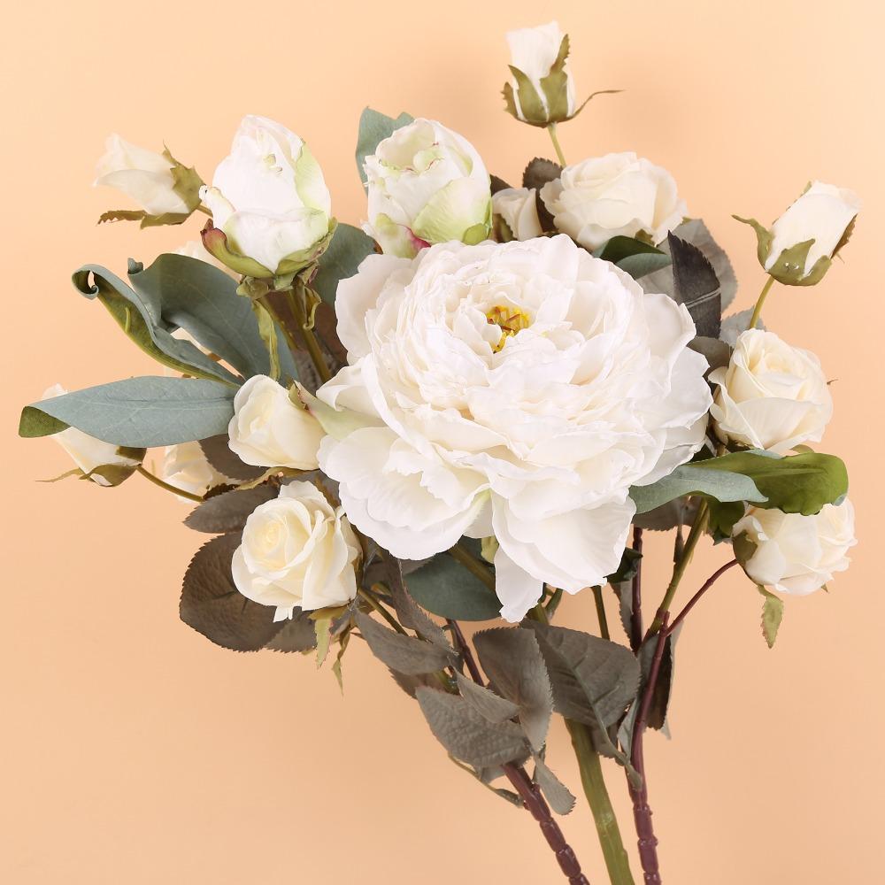 Валентинки Искусственные пионы Розы Реалистичные искусственные букеты со стеблями Шелковые цветочные композиции для дома Внутренние кофейные украшения Декор стола Свадьба