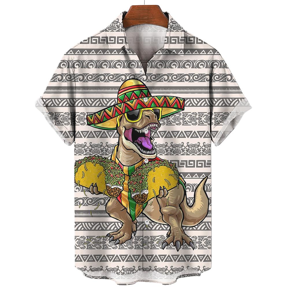 Мужские гавайские рубашки с 3D-принтом, графикой динозавра, модные пуговицы, короткий рукав, лацкан, уличная одежда, гавайские рубашки для мужчин, лето