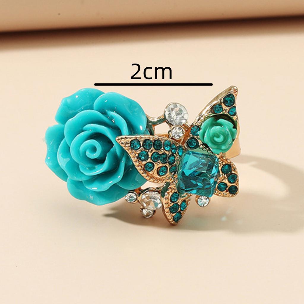 1 шт. Женское модное трендовое ювелирное кольцо с бабочкой и цветком, ювелирные аксессуары, подходящие для свидания, вечеринки, подарков на праздник - 7159