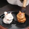 Глиняная фигурка кошки для любителей чая, маленькая скульптура для офиса и дома