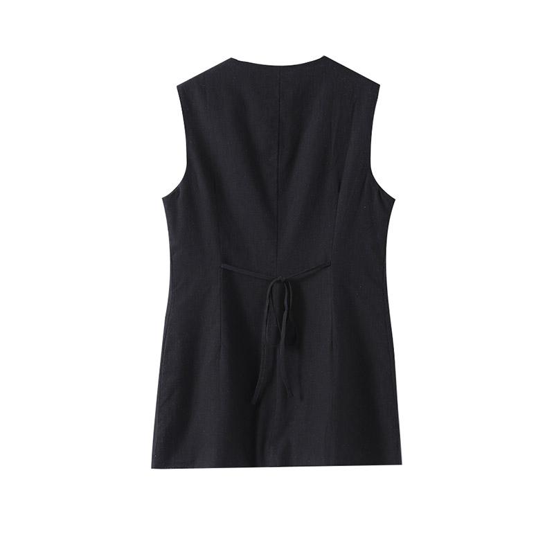 Женский черный жилет однобортный с круглым вырезом без рукавов тонкий тонкий пиджак на шнуровке топы блейзер жилет женский офисный длинный жилет