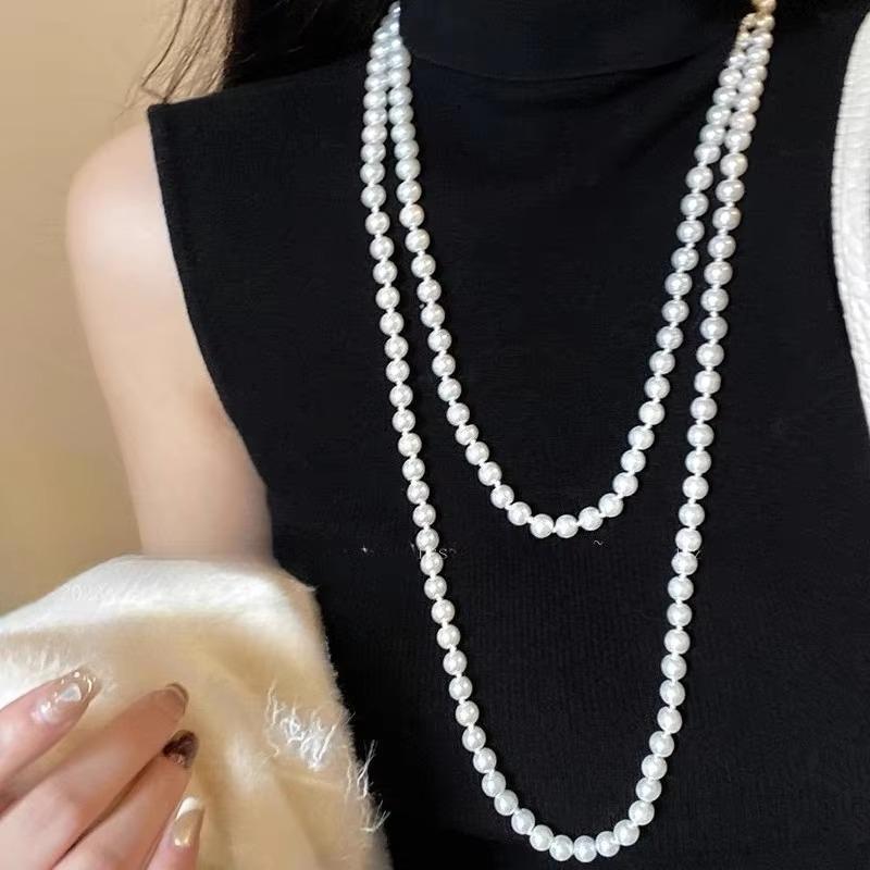 Fashion Imitation Pearl Long Necklace for Women Elegant Multilayer Exquisite Jewelry for Banquet Prom Party Accessory