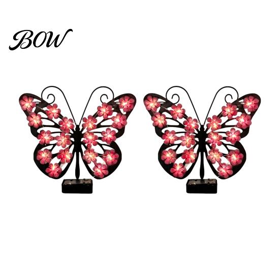 Outdoor Solar Butterfly Sculpture 2Pcs Lights Metal Wall Decor, IP65 Waterproof Hanging Lights, Art for Garden Fence Patio Porch Yard Balcony