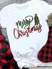 (Asian Size) Women Holiday Print Tee Top Festival Merry Christmas New Year Letter Sweet 90s Casual Lady Short Sleeve Fashion Graphic T-shirts